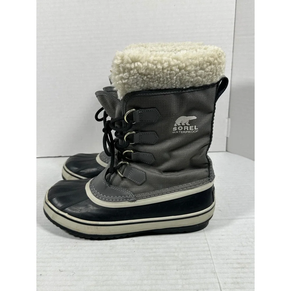 Sorel Winter Carnival Womens 9 Waterproof Snow Boots Gray Black NL1495-035